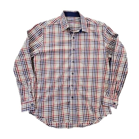 Tasso Elba Button-Up Shirt Men's M 15-15 1/2 Checkered Long Sleeve EUC Workwear - Picture 1 of 16